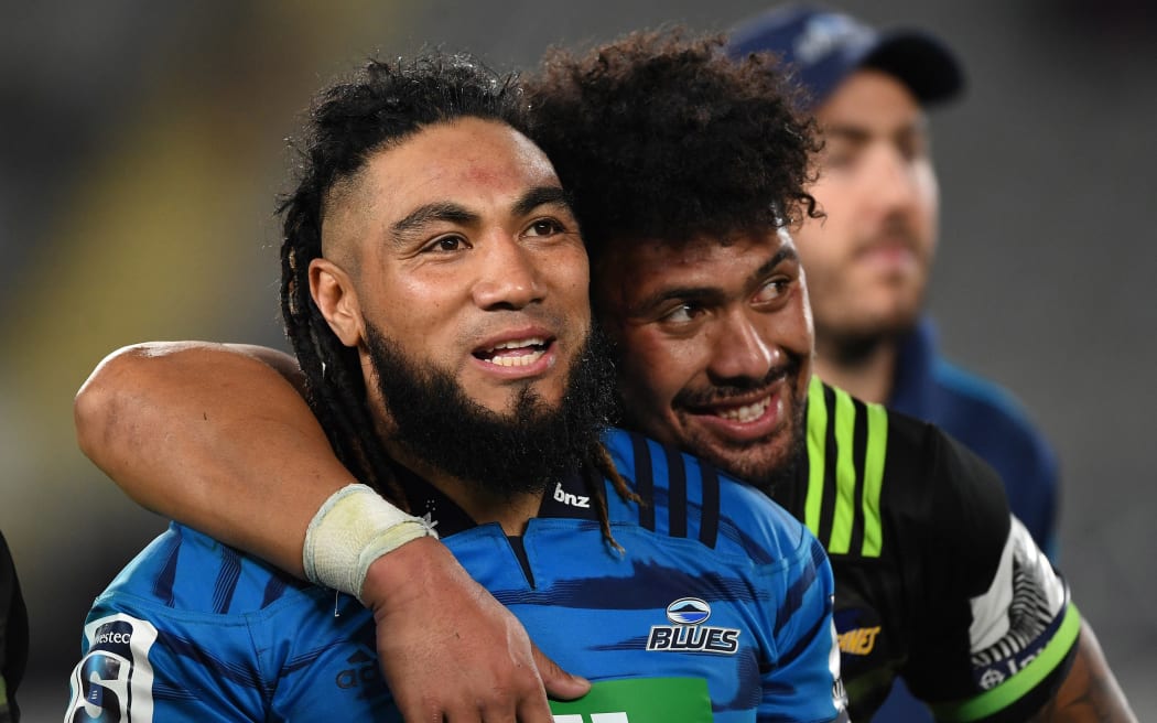 Ma'a Nonu and Ardie Savea. Blues v Hurricanes, Super Rugby. Eden Park, Auckland, New Zealand. Friday 10 May 2019.