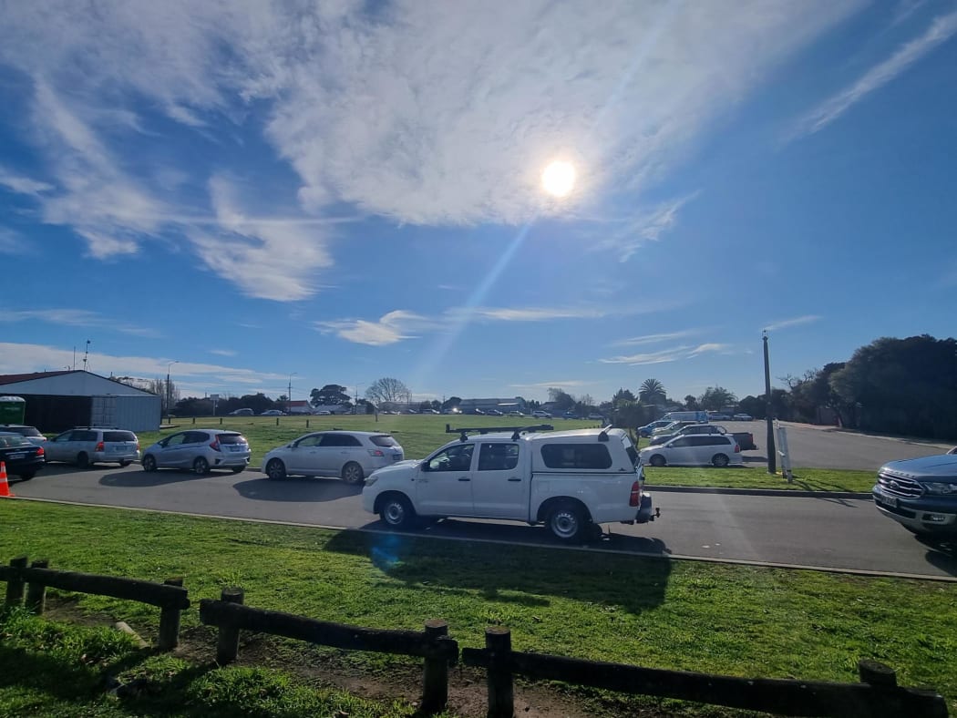 The queue for the Pages Road Covid-19 testing centre in Christchurch.
