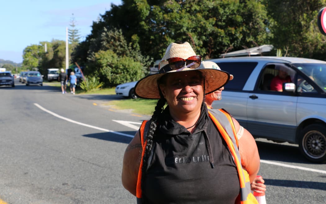 Kathleen Kidwell is one of the many traffic controllers at this years Waitangi celebrations.