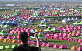 A general view shows the campsite of the World Scout Jamboree in Buan, North Jeolla province on August 5, 2023.