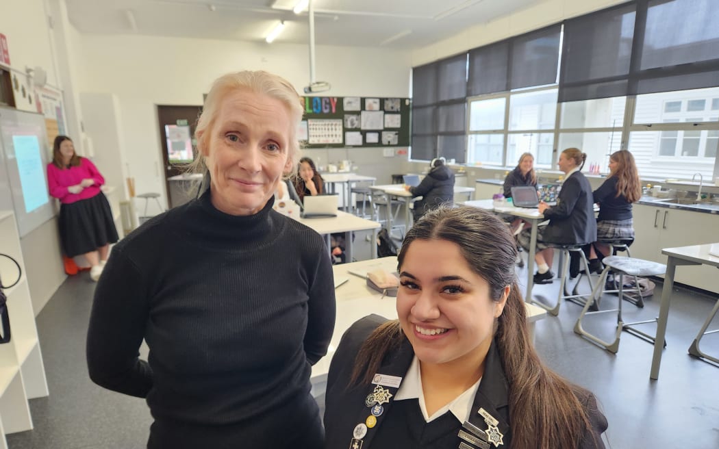 St Mary's College Wellington teacher Jean Clarke and Year 13 student Marianna Boless.