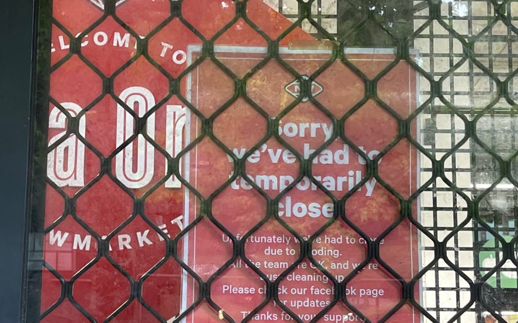 New World in Auckland's Newmarket had to shut after heavy rain flooded its premises on 27 January, 2023.