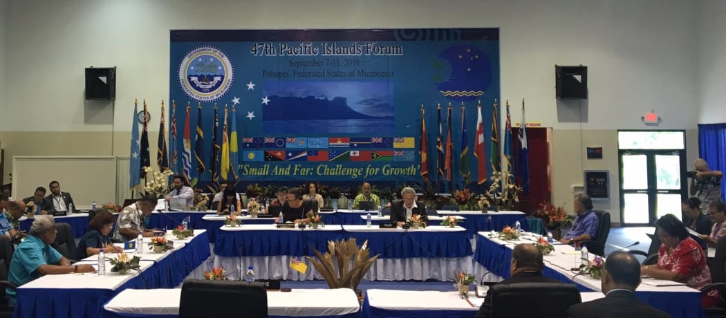 Leaders of the Smaller Island States of the Pacific Islands Forum sit down to meet.