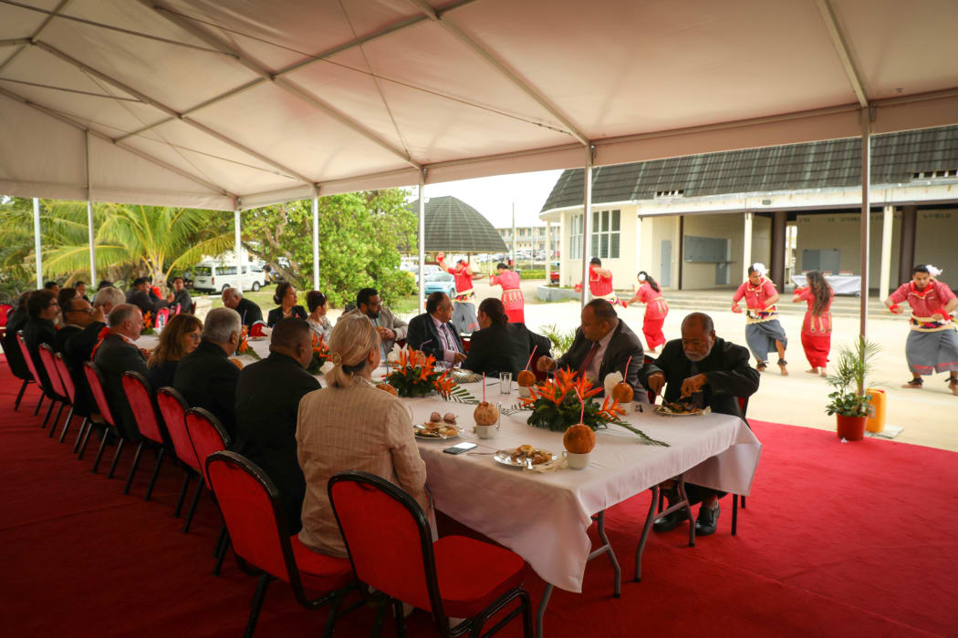 Lord Fakafanua hosts a lunch for the New Zealand delegation on their final day in Tonga.