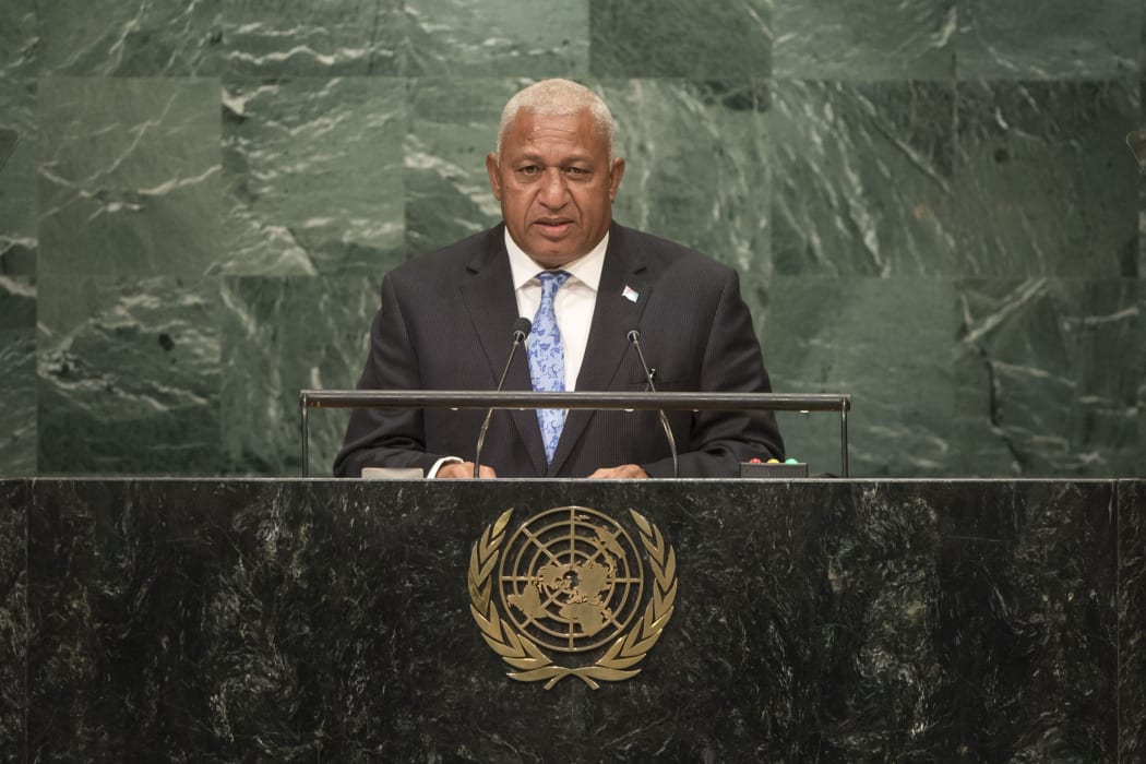 Fiji Prime Minister Frank Bainimarama addressing the 71st Session of the UN General Assembly in New York in September 2016