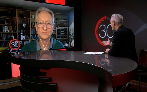 Geoffrey Hinton appearing on season 3 of '30 with Guyon Espiner'.