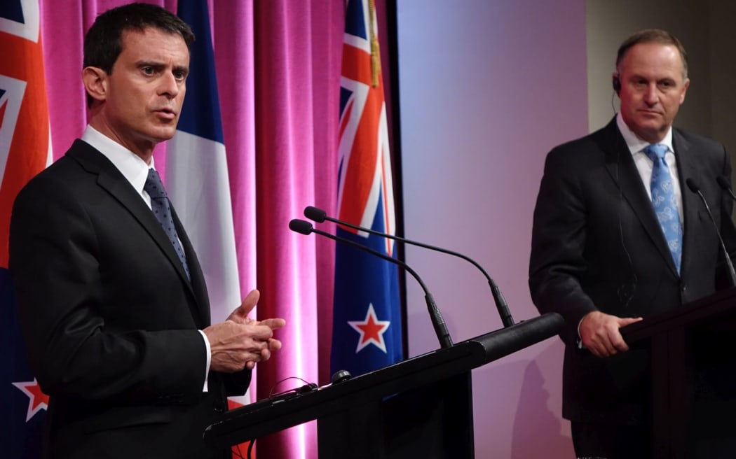 French Prime Minister Manuel Valls, left, with Prime Minister John Key in Auckland.