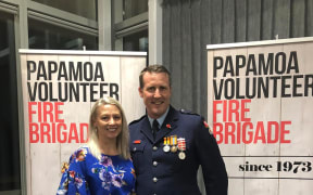 Pāpāmoa Deputy Chief Fire Officer, Pat Wilson with his wife Nicola at a brigade Honours Night.