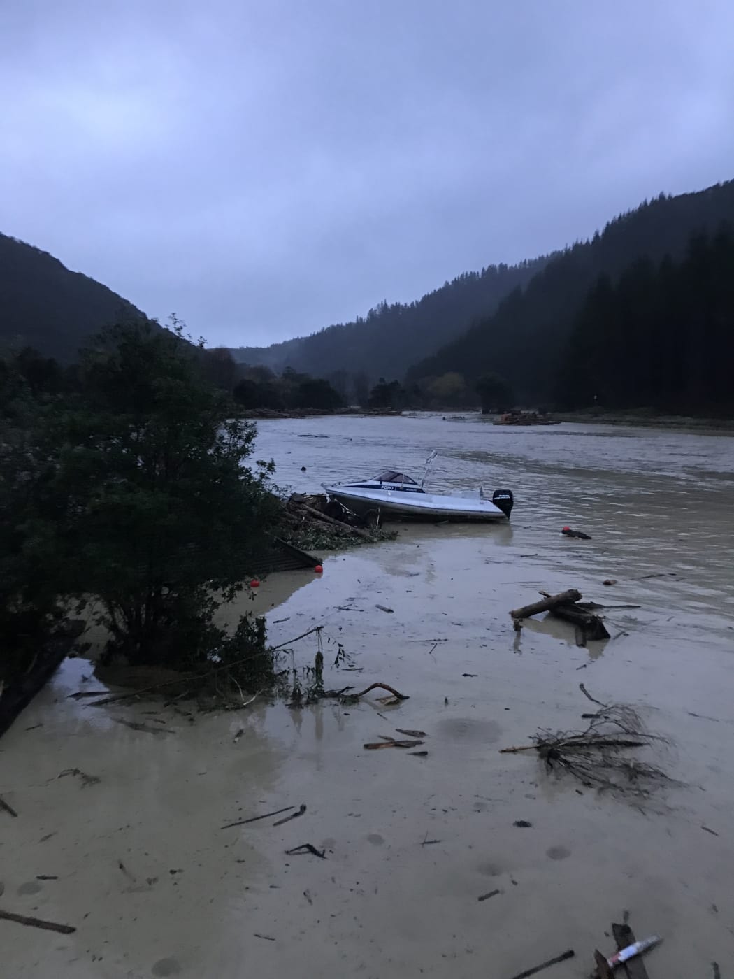 Uawa river in flood at Tolaga Bay.