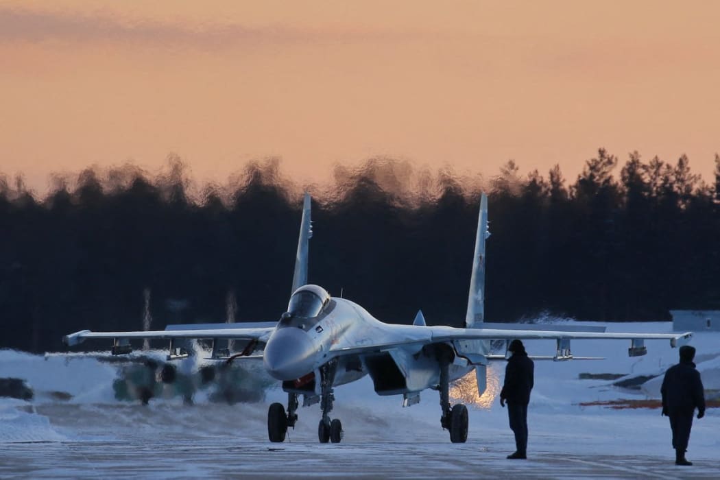 The Russian air force conducting exercises in the Western Military District, near the Ukraine border, on 24 January 2022.