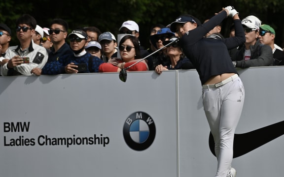 Ko Jin-young of South Korea tees off on the 7th hole during the final round of LPGA Tour 2019 - BMW Ladies Championship golf tournament in Busan on October 27, 2019. (Photo by Jung Yeon-je / AFP)