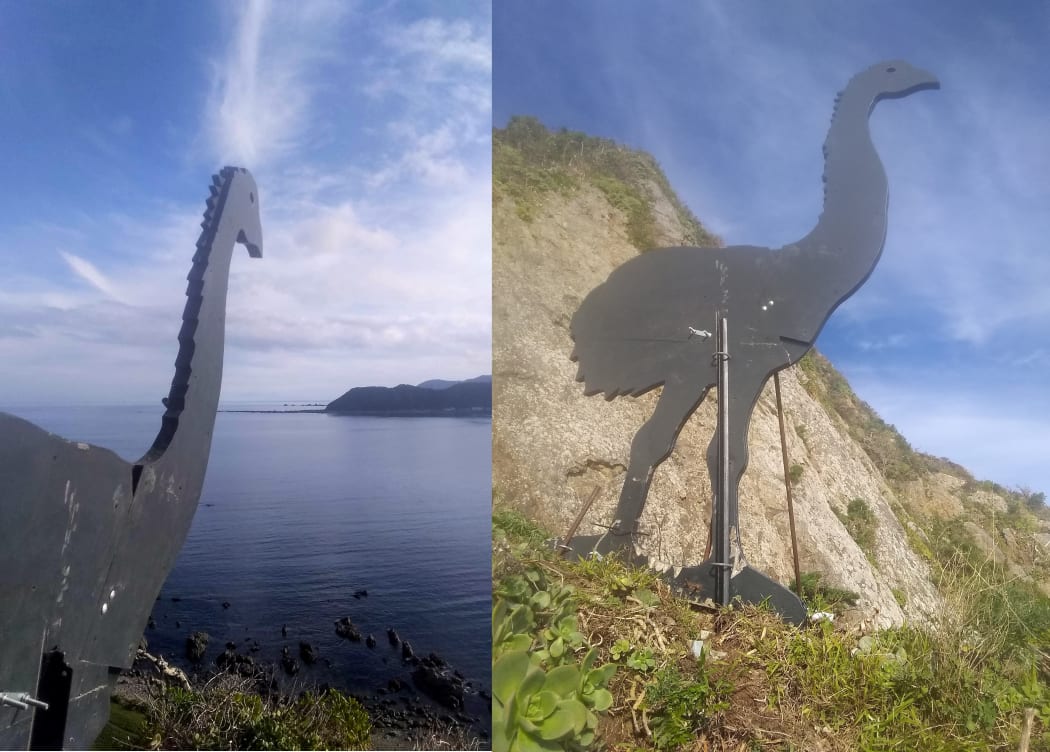 Cliff the Moa stares out from his perch on the hillside above Moa Point.