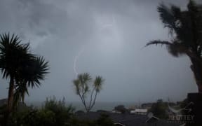 Lightning strikes over Auckland this morning.