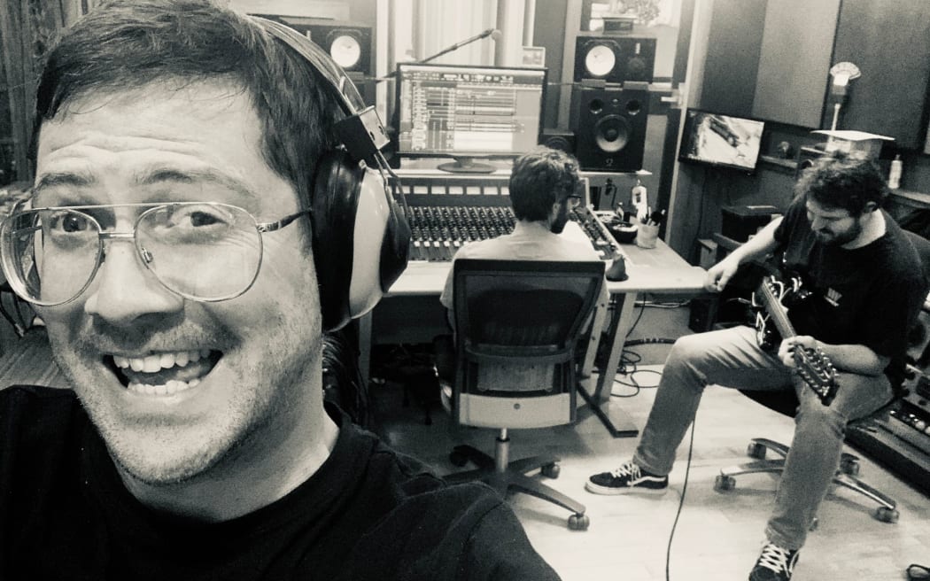 TRiPS, a new musical collaboration from Andrew Christiansen and Barnaby Weir pictured in the studio with producer Lee Prebble
