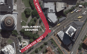 A map showing which roads are closed due to a protest to Parliament on 23 August 2022.