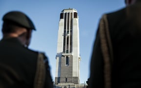 Soliders listen as The Carillon is played at todays event. Carillon Bells will be heard regularly at Pukeahu National War Memorial Park after 3 years of being restored.