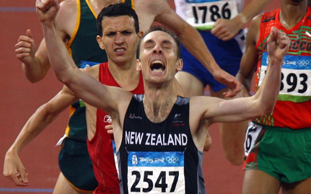 Nick Willis crosses the line third at the Beijing Olympics.