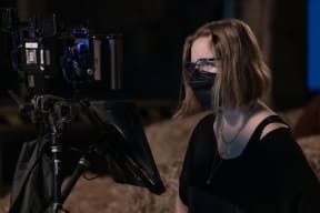 Director Sarah Polley on the set of her film Women Talking.