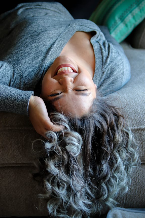 happy woman with grey hair