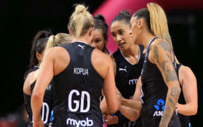 Silver Ferns huddle during the Quad Series