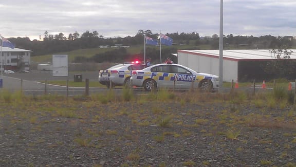 A police road block near Spring Hill Prison.