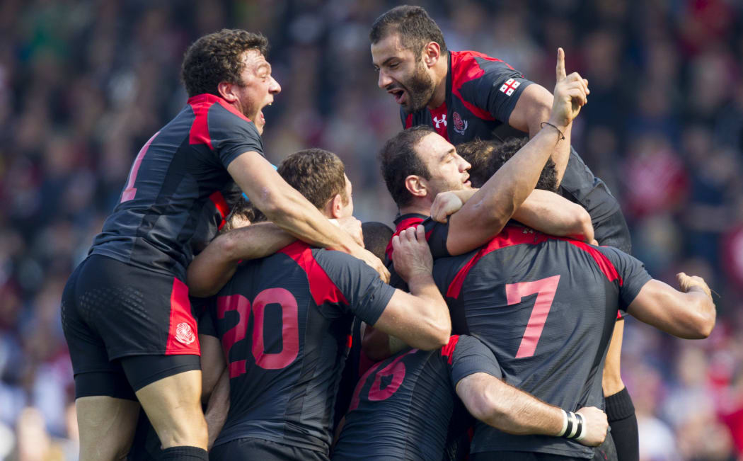 Georgia celebrate win over Tonga RWC2015