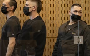 Tribesmen members Dukie Montgomery (front), Vincent Olsen (middle) and Alexander Powell (back) appeared before Judge Gerard Lynch for their involvement in a gang brawl.