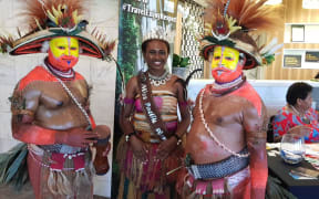 Miss Pacific Islands Leoshina Kariha with other performers from Papua New Guinea at the South Pacific Tourism Exchange in Auckland this week.
