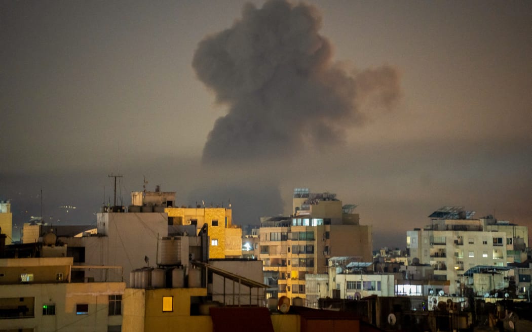 Smoke rises after an israeli airstrike has struck the southern suburbs of Beirut. November 9 2024 (Photo by Nael Chahine / Middle East Images / Middle East Images via AFP)