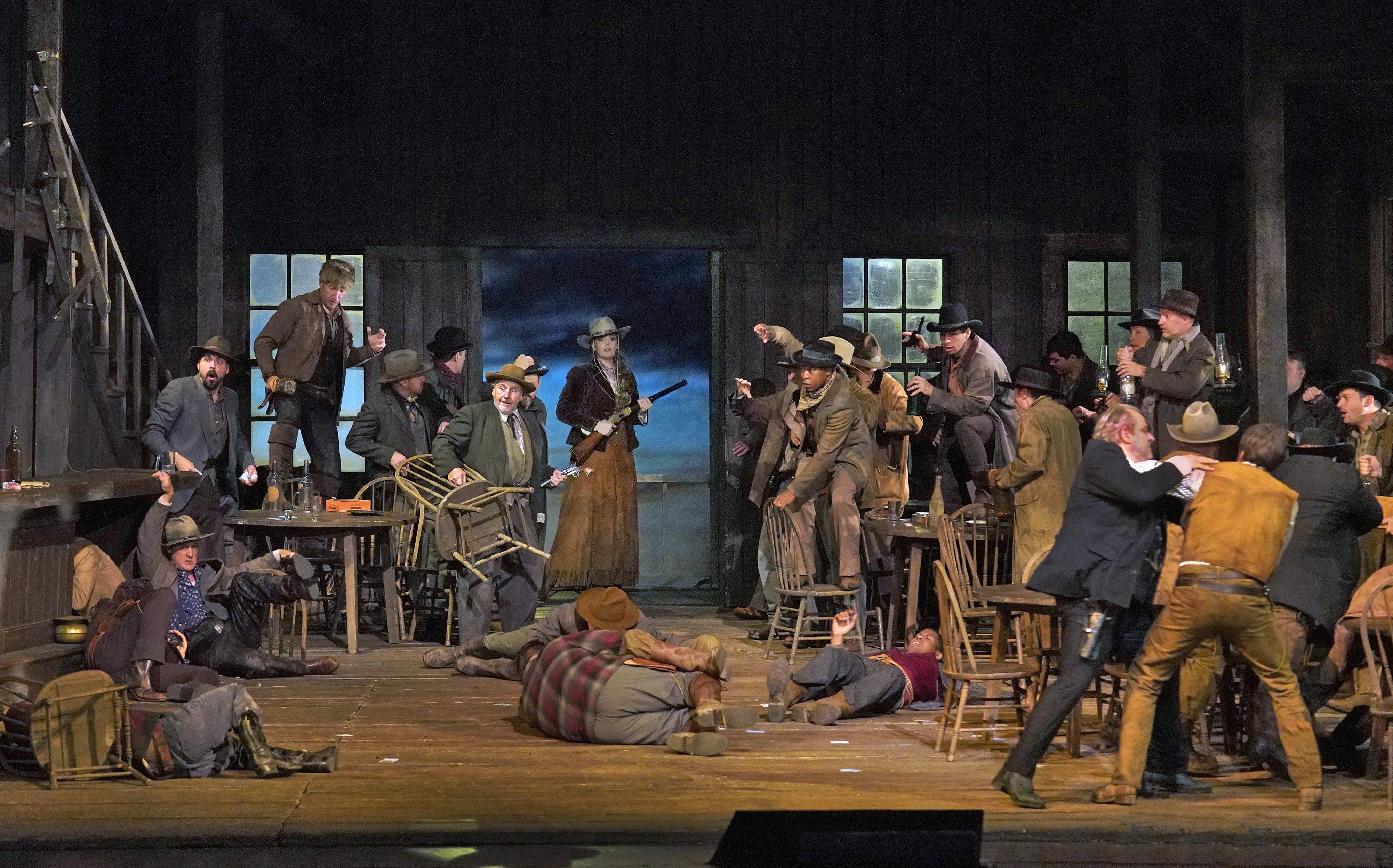 A scene from Act I of Puccini's "La Fanciulla del West" with Eva-Maria Westbroek as Minnie.
