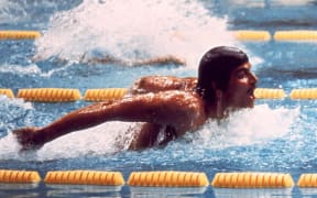 American swimmer Mark Spitz in action during the Olympic 200m Butterfly event. Spitz captured seven swimming gold medals (100m, 200m, 4x100m, 4x200m, 100m and 200m Butterfly and 4x100m medley) at the 1972 Olympic Games in Munich.