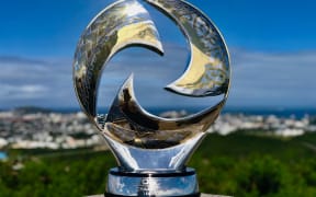 The OFC Champions League Trophy overlooks Noumea ahead of the 2019 Grand Final.