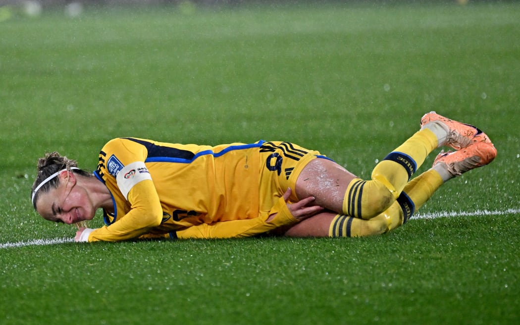 Kosovare Asllani of Sweden reacts to an injury during their FIFA Women’s World Cup match against South Africa.