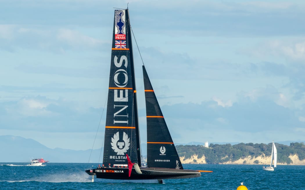 America's Cup challenger Britannia of INEOS Team UK training on Waitemata Harbour.