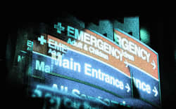 Stylised hospital emergency sign. Health, hospitals, doctors, emergency rooms, emergency department