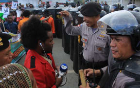 Indonesian police confront West Papuan demonstrators in Jayapura, August 2019.