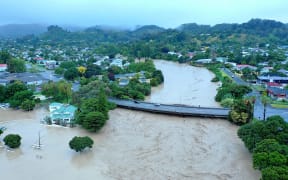 An aerial view of Gisborne under floodwater during Cyclone Gabrielle. Seventeen homes in the district have been deemed unlivable, and will be eligible for buy-out from the Government and district council.