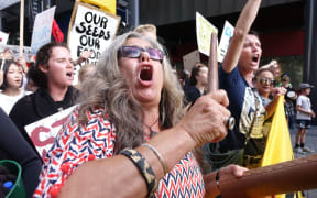 anti-drilling protesters outside SkyCity