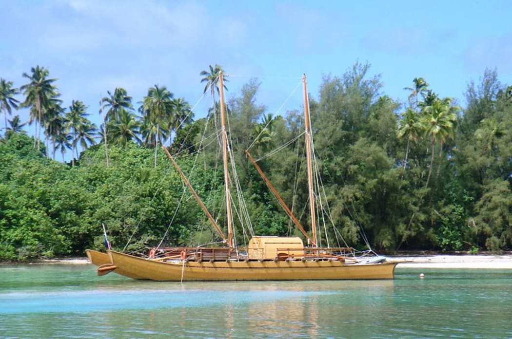 Double hulled vaka marumaru atua Rarotonga, Cook Islands 2010.