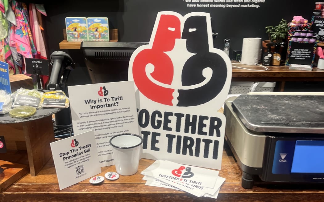 Aucklands Sylvia Park Lush store and their Together for Te Tiriti stand.