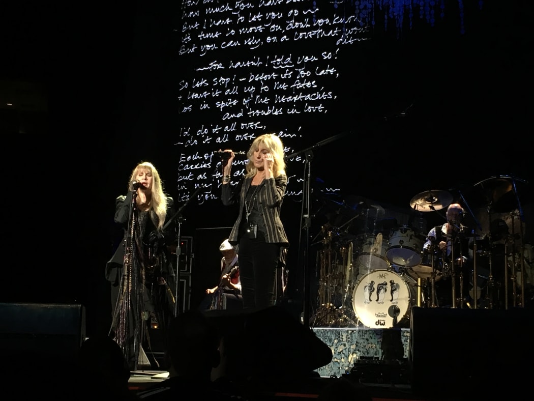 Stevie Nicks ans Christine McVie of Fleetwood Mac onstage in San Jose, CA