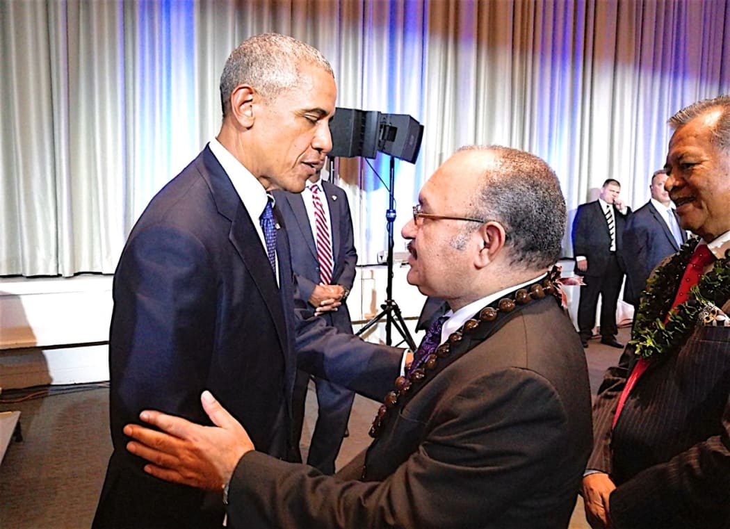 US President Barack Obama meets Papua New Guinea Prime Minister Peter O'Neill at the Pacific Islands Conference of Leaders in Hawaii.