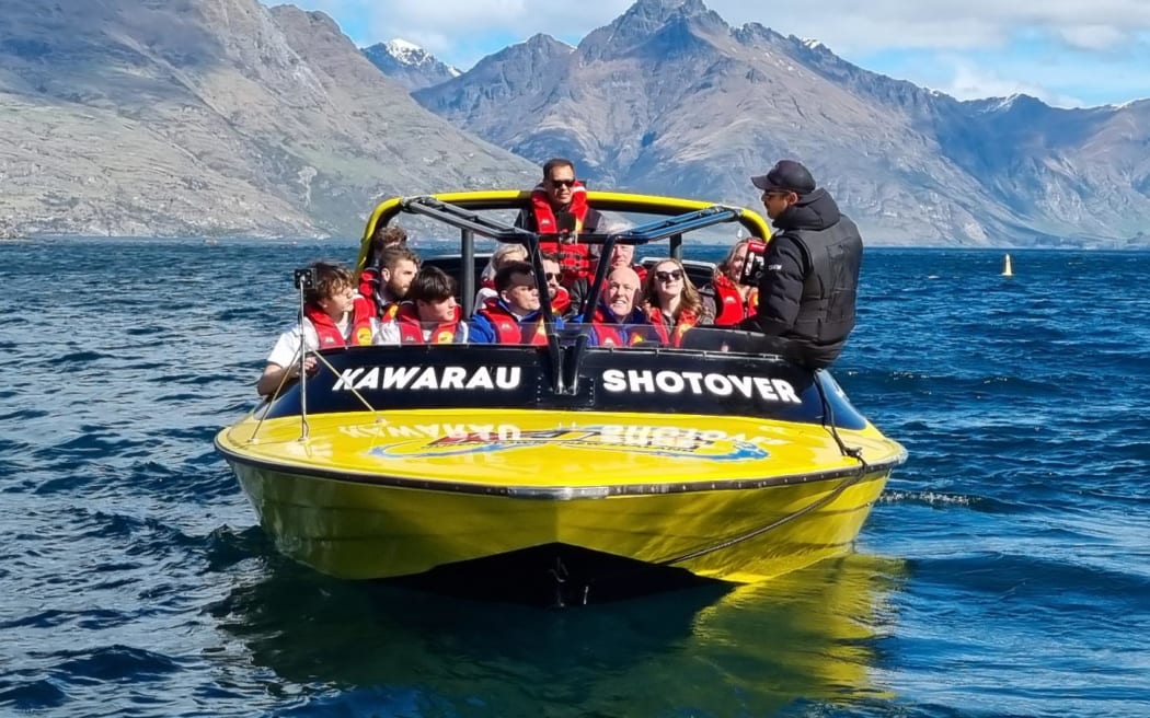 Christopher Luxon takes a KJet Jet Boat ride in Queenstown on 7 September 2023. National Party election campaign.