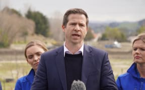 National's cyclone recover spokesperson Chris Penk during a stand-up in Esky Valley as part of campaign trail on 4 September, 2023.