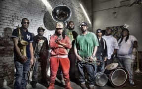 Hot 8 Brass Band - Bennie Pete (leader) back row, centre.