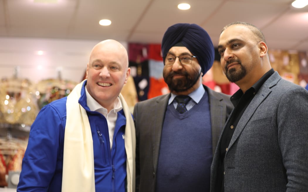 National Party leader Christopher Luxon on the campaign trial in the Auckland suburb of Papatoetoe on 13 September 2023.