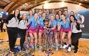 The Steel celebrating their 2018 ANZ Premiership win