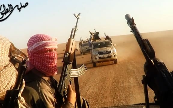 An image from a propaganda video claims to show militant fighters near Tikrit.