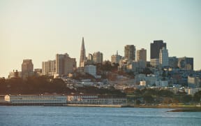 Dusk at downtown in San Francisco. Building in San francisco centre. Sealine in San francisco