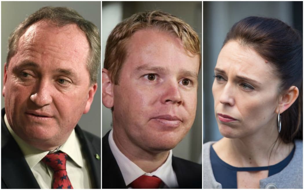 (from left) Barnaby Joyce, Chris Hipkins and Jacinda Ardern